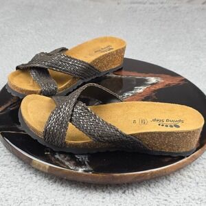 Spring Step Womens Brown Woven Criss Cross‎ Cork Wedge Comfort Sandals Size 42